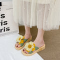 Women's summer outdoor slides - chunky 4cm platform, lightweight princess style, height increasing slippers, dai ethnic style floral slides
