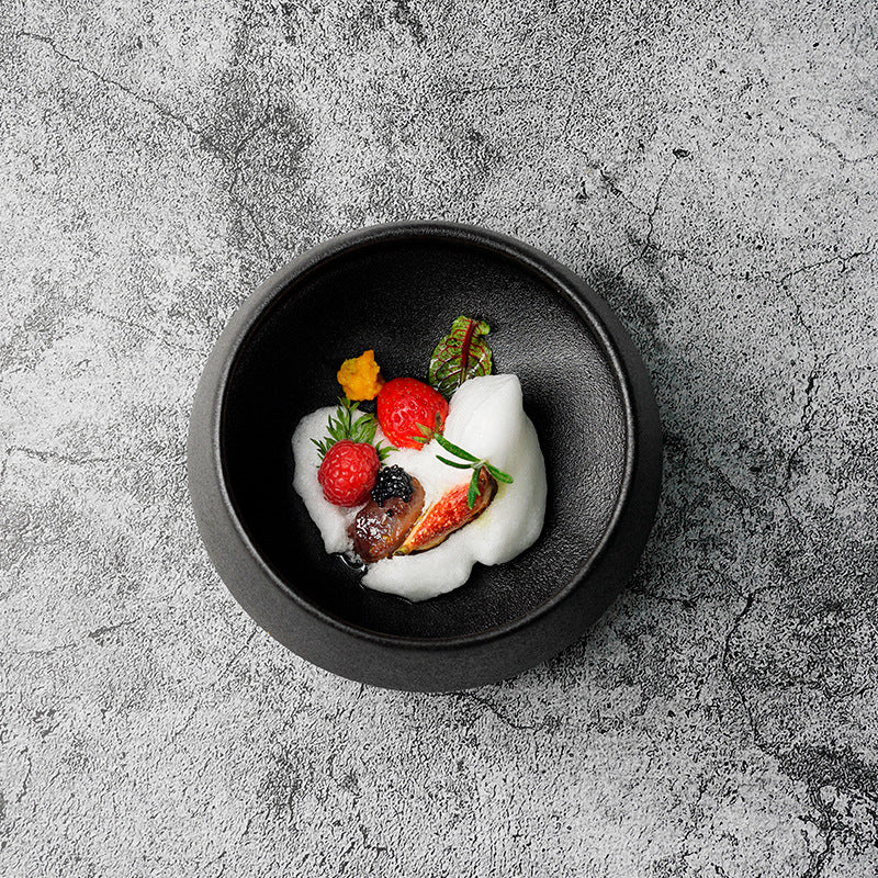 Ins creative ceramic rice bowl black frosted high-leg for home soup bowl restaurant noodle bowl dessert bowl ceramic tableware