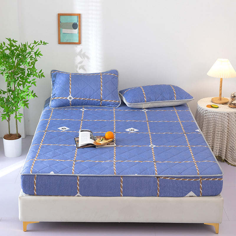 New arrival high weight brushed quilted bed sheet pure color washed cotton mattress protector cotton thickened bed cover bed cover