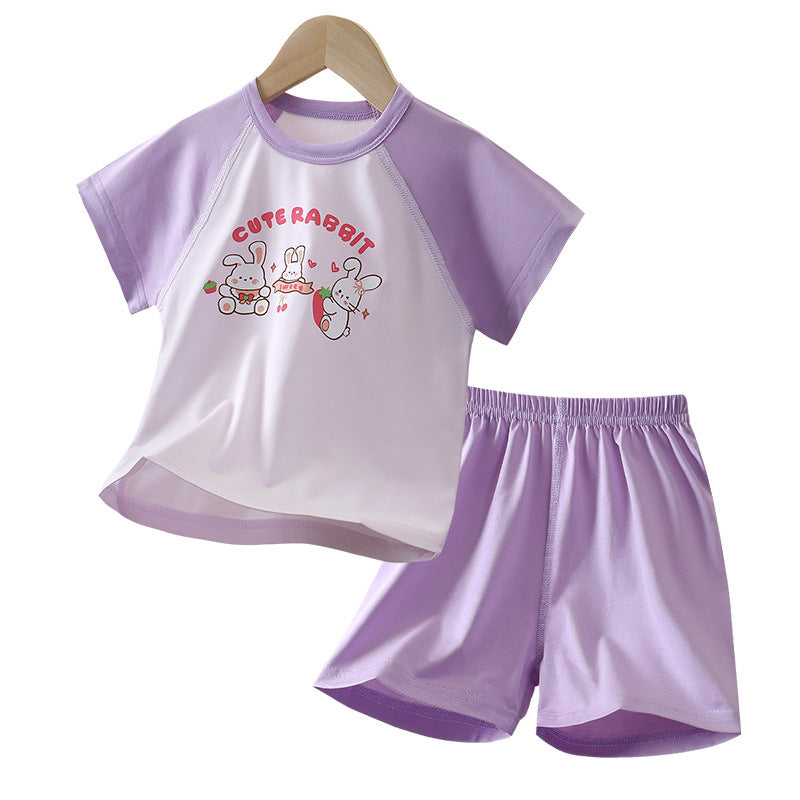 Yishimei summer new arrivalkids men's and women's small and medium-sized children's category a boneless tencel lyocell short-sleeved home clothes set