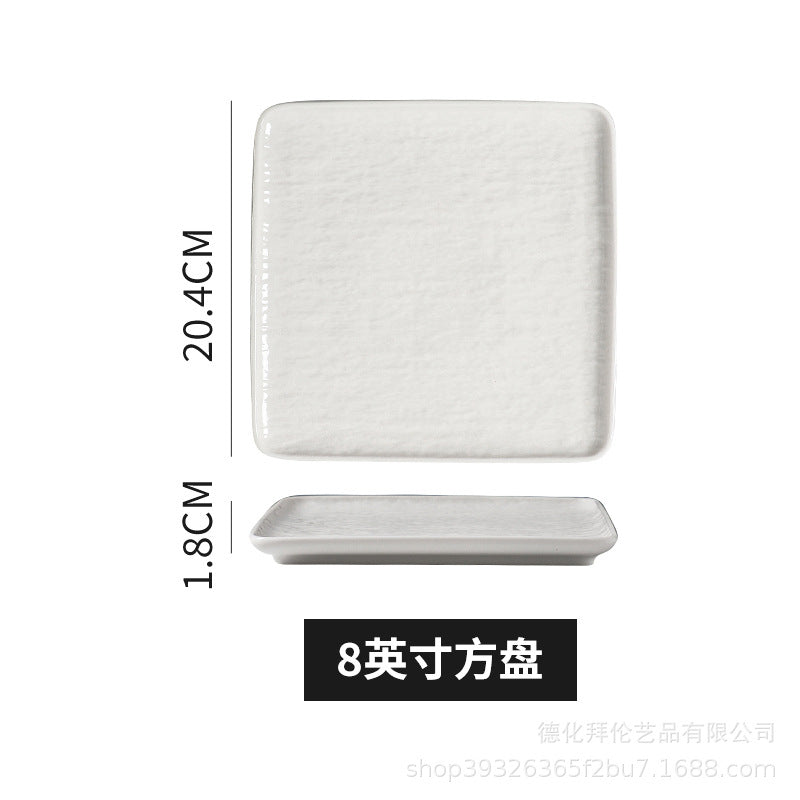European-style embossed pure white ceramic plate, rectangular dinner plate for western cuisine, steak plate, salad bowl, hotel display plate - wholesale