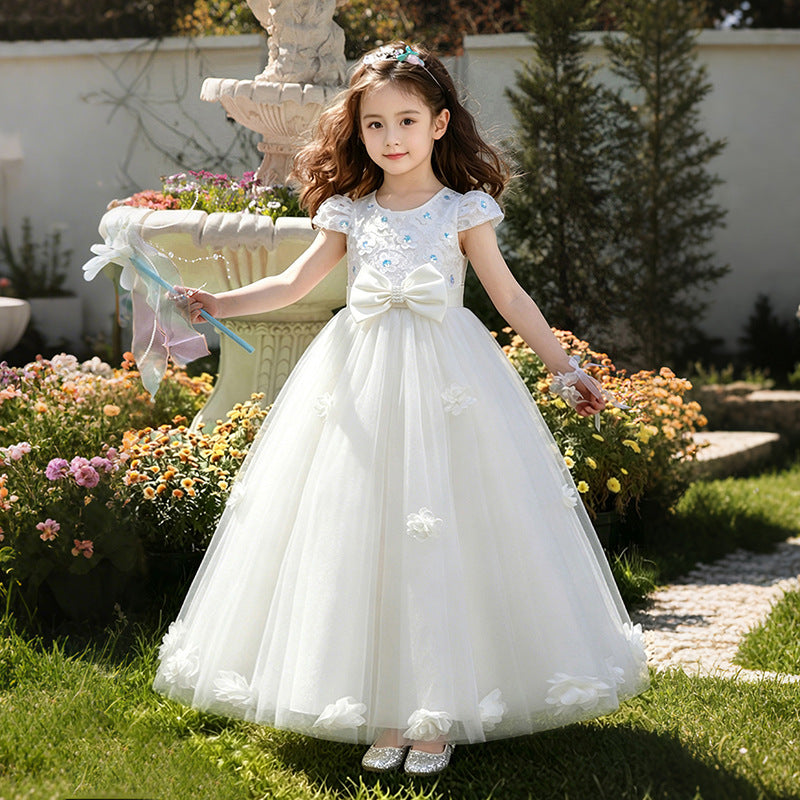 Girls' solid color mesh tutu wedding dress - perfect for children's day performances, birthday parties, and princess outfits - in stock!