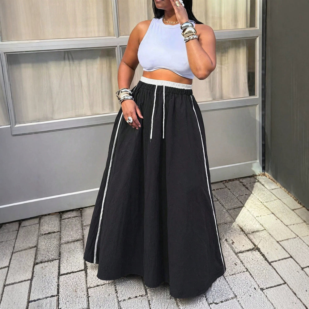 American spring and summer high waistslimming look quick-drying drawstring casual skirt workwearloose long skirt easiest for match