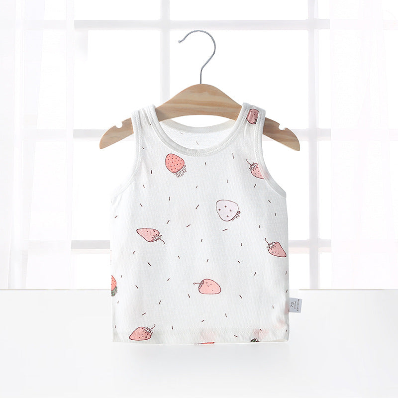 Baby vest summer strawberry ultra-thin style kids baby girl boy mesh sleeveless breathable undershirt belly protector