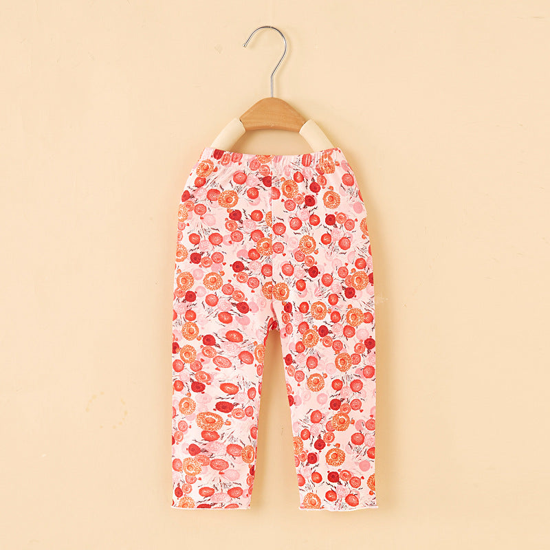 Girls' milk silk printed capri leggings - summer kids' clothing, spring/summer lightweight outerwear, dropshipping available