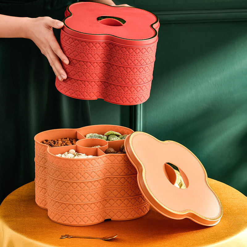 New arrivalaccessible luxury imitation leather fruit plate for homemulti-layered dried fruit box with compartments and lid nut candy box living room snack plate