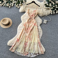 French riviera style pink floral print cami dress - women's summer korean high-waisted sleeveless slimming elegant maxi dress