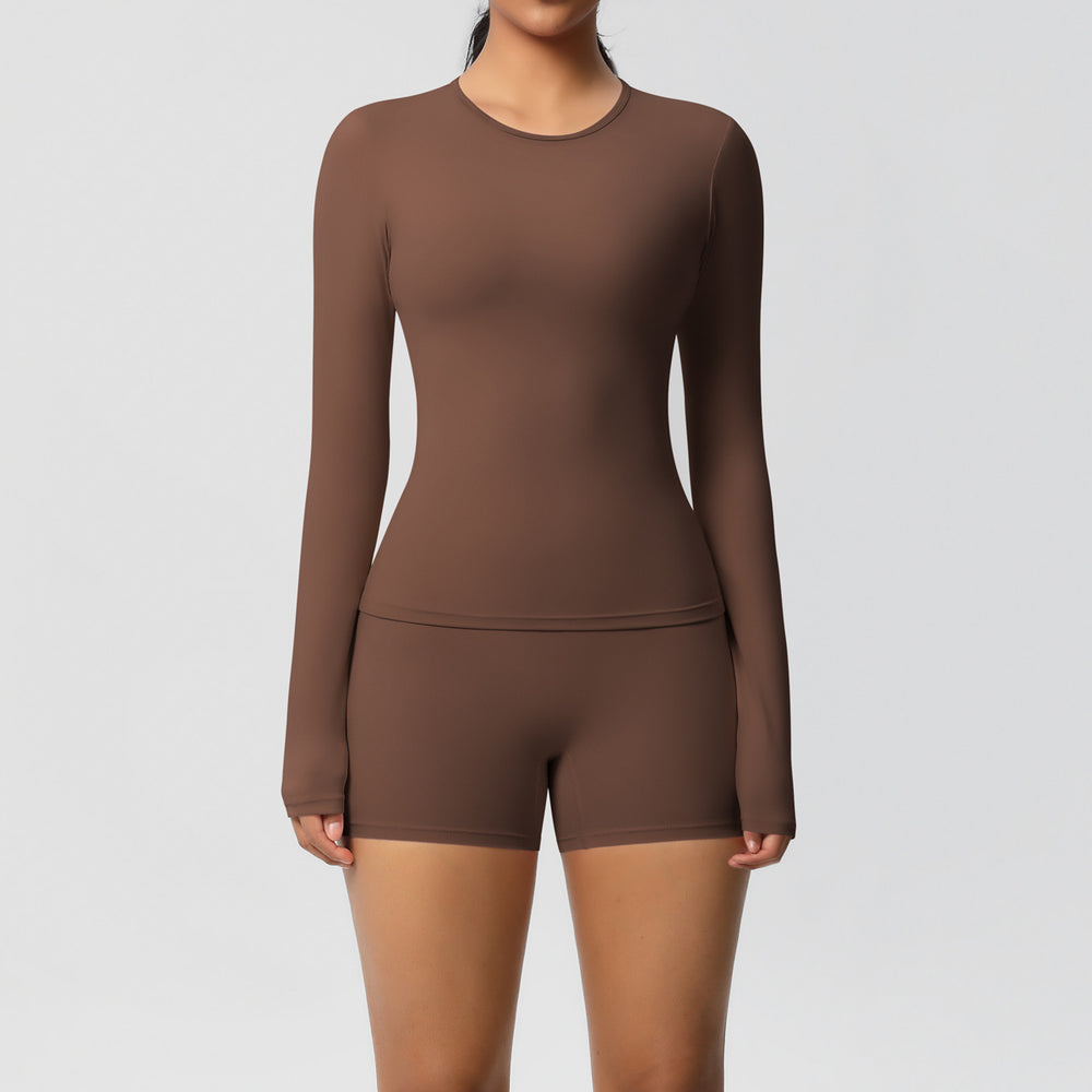 New arrival cross-border pure color double-sided brushed tight long yoga suit sports running fitness suit two-piece set for women