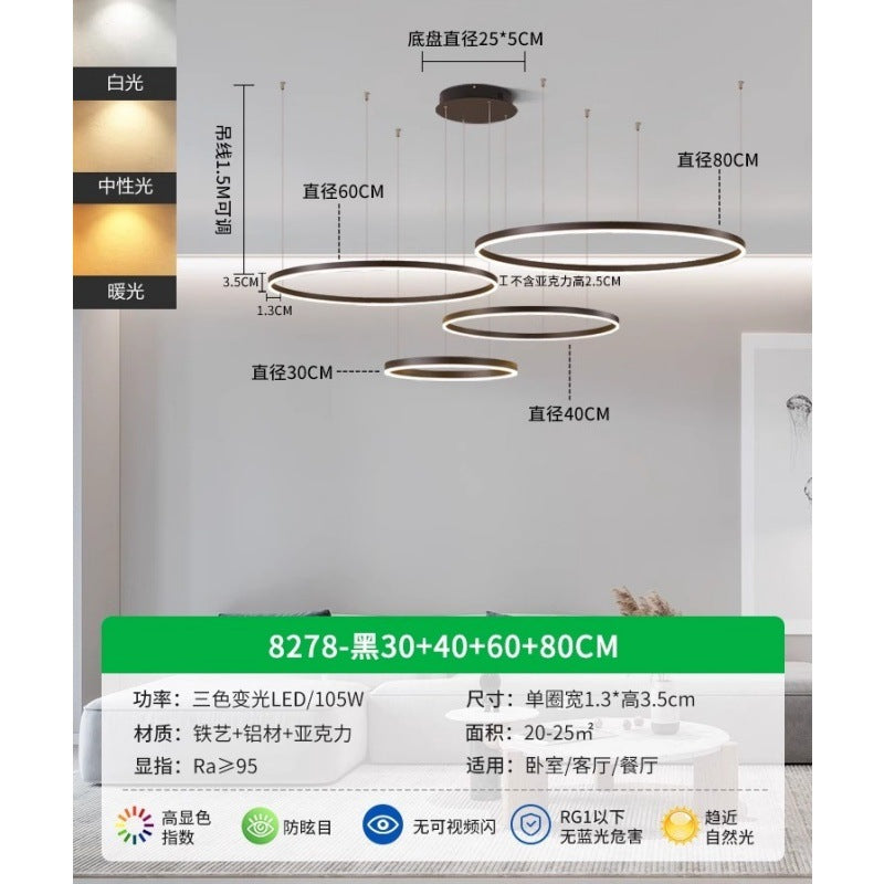 Circle of Light Living Room Chandelier French Postmodern Simple Light Luxury Dining Room Light Duplex Circle Hall Lighting 1