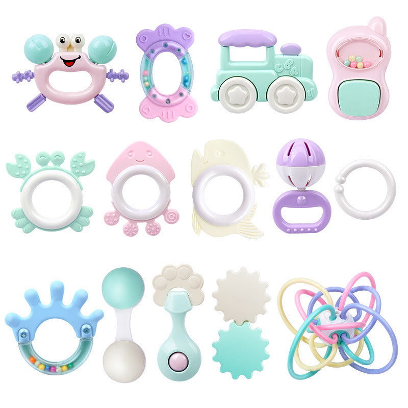 Cross-border baby hand rattle toy 0-1 years old newborn baby can gnaw teething glue baby bed bell pedal piano pendant