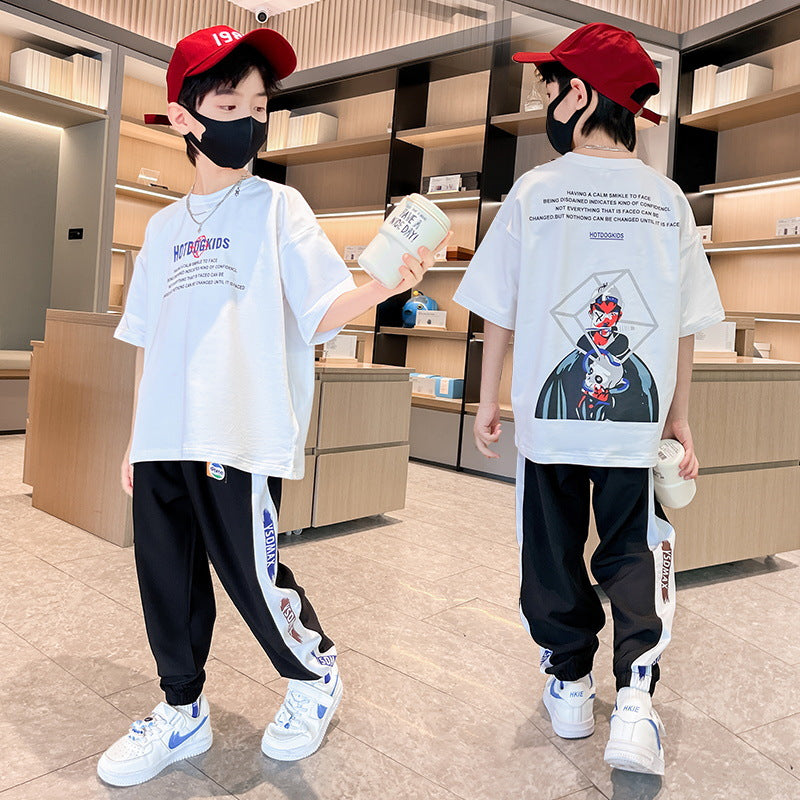 Boys' summer outfit set  new style, middle to big kids, boys' student summer short-sleeve fashionable korean style trendy children's clothing
