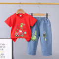 Summer new arrivals: toddler & kids' denim pants & cartoon print short sleeve two-piece set - multiple styles available