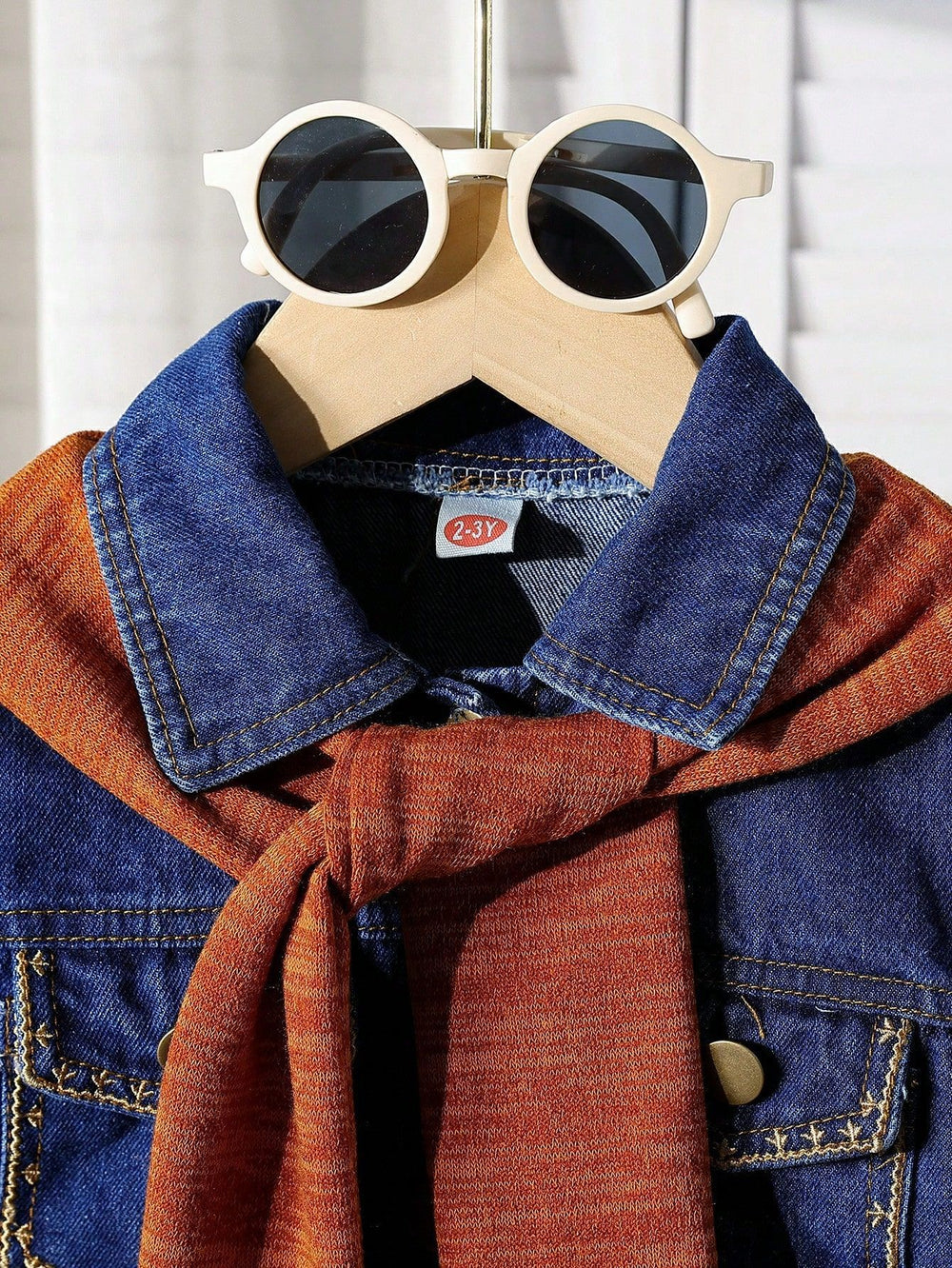 early spring/autumn new denim jacket with knitted shawl, kids' high-waisted cropped denim set