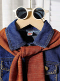 early spring/autumn new denim jacket with knitted shawl, kids' high-waisted cropped denim set