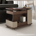 Solid wood smart movable side table trolley tea table for home living room small apartment sofa side cabinet adjustable coffee table slate