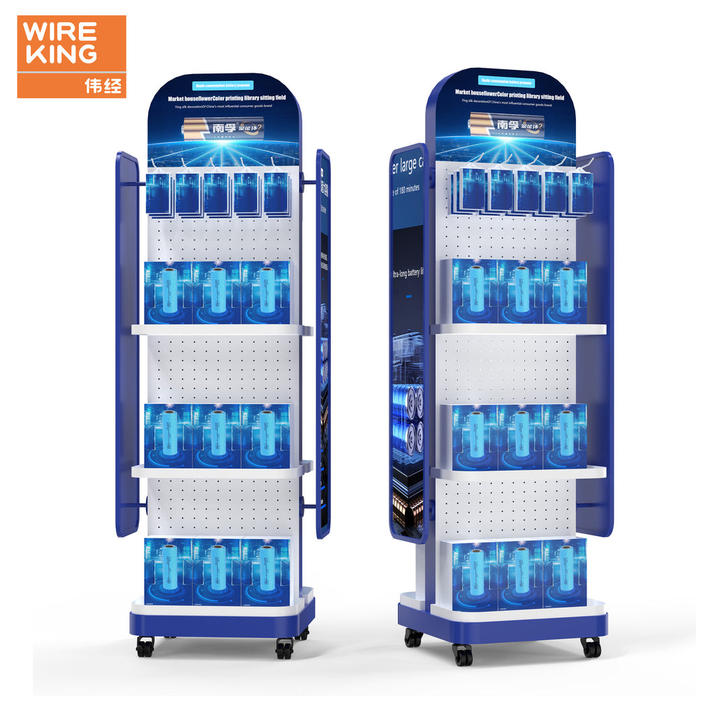 Laitu custom convenience store display rack metal double-sided supermarket shelf with wheels double-sided board hole display rack