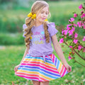Kids' short-sleeve rainbow stripe top and strawberry mesh skirt set