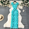 High-end banquet dress, premium affordable luxury, niche pleated three-dimensional ruffle trim, slim-fit long elegant dress for women
