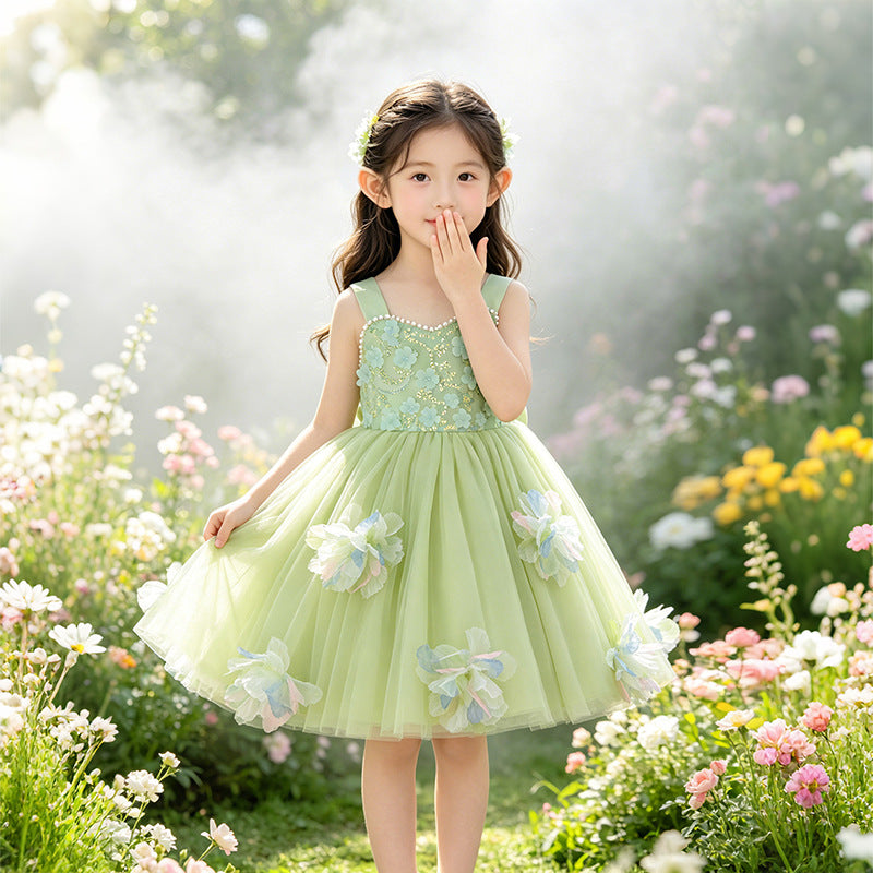 Girls' birthday dress: stunning fairy princess gown - high-end, stylish, perfect for hosts, piano performances, and stage shows