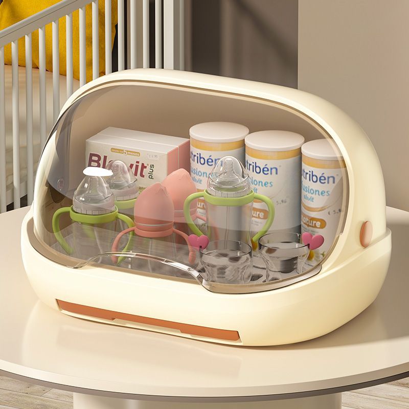 Bottle storage box Large capacity flip cover Dust drain rack Covered baby products Supplementary food tableware Drain storage box