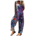 bamboo linen print fashion cami one-shoulder loose fit sleeveless harem jumpsuit casual pants