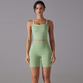 Nude nylon cross-back sports vest shorts suit free to wear underwear high waist sports fitness two-piece set for women