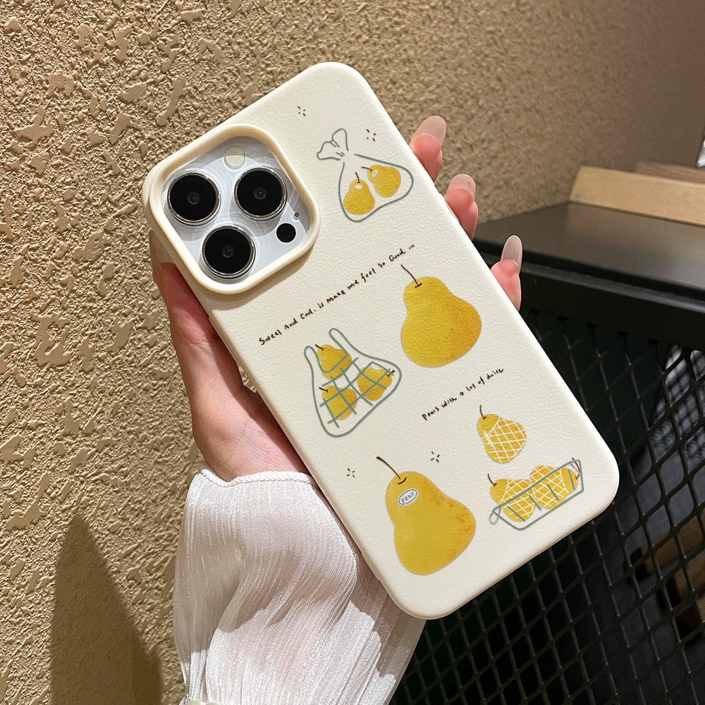 Pear illustration cream style suitable for iphone 17 mobile phone case soft leather texture suitable for apple 16 protective cover