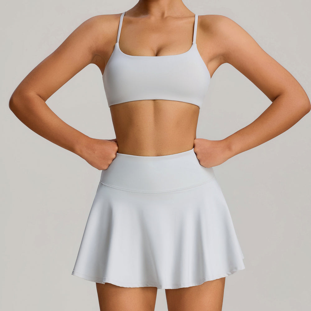 Amazon's new fashion tape yoga sports suit women's outdoor badminton fitness wear flap pocket pants tennis skirt suit