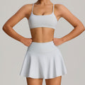 Amazon's new fashion tape yoga sports suit women's outdoor badminton fitness wear flap pocket pants tennis skirt suit