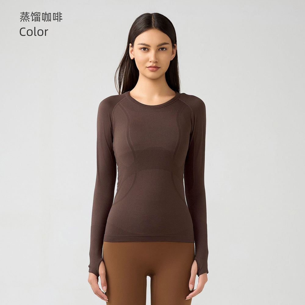D19083: diqian apparel new seamless yoga top - women's long sleeve activewear for running, comfort, breathability, and fitness