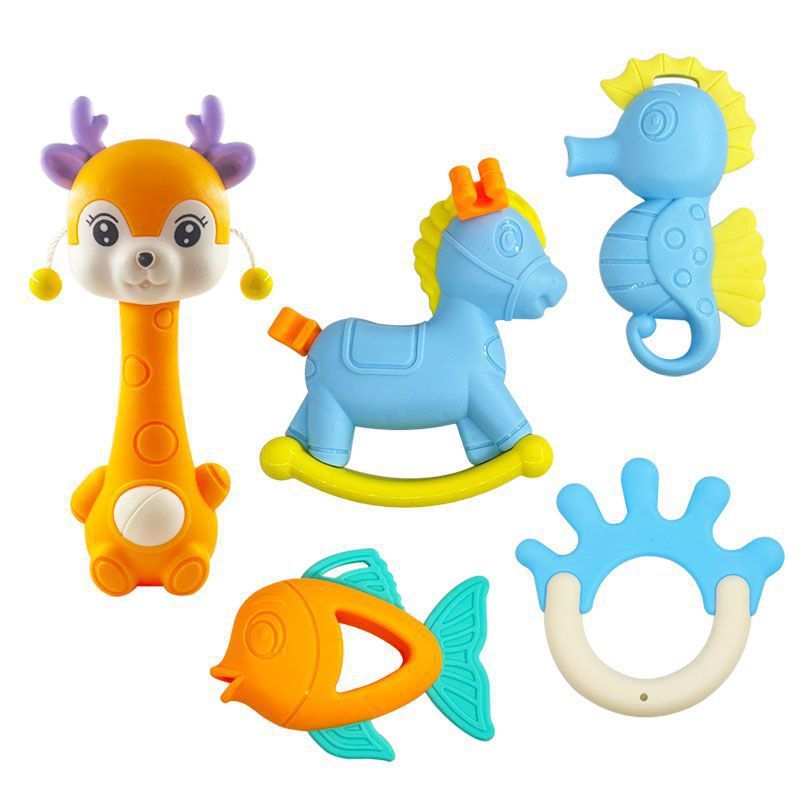 Cross-border export  baby can bite teething glue hand rattle newborn baby teething toy bell grinding stick