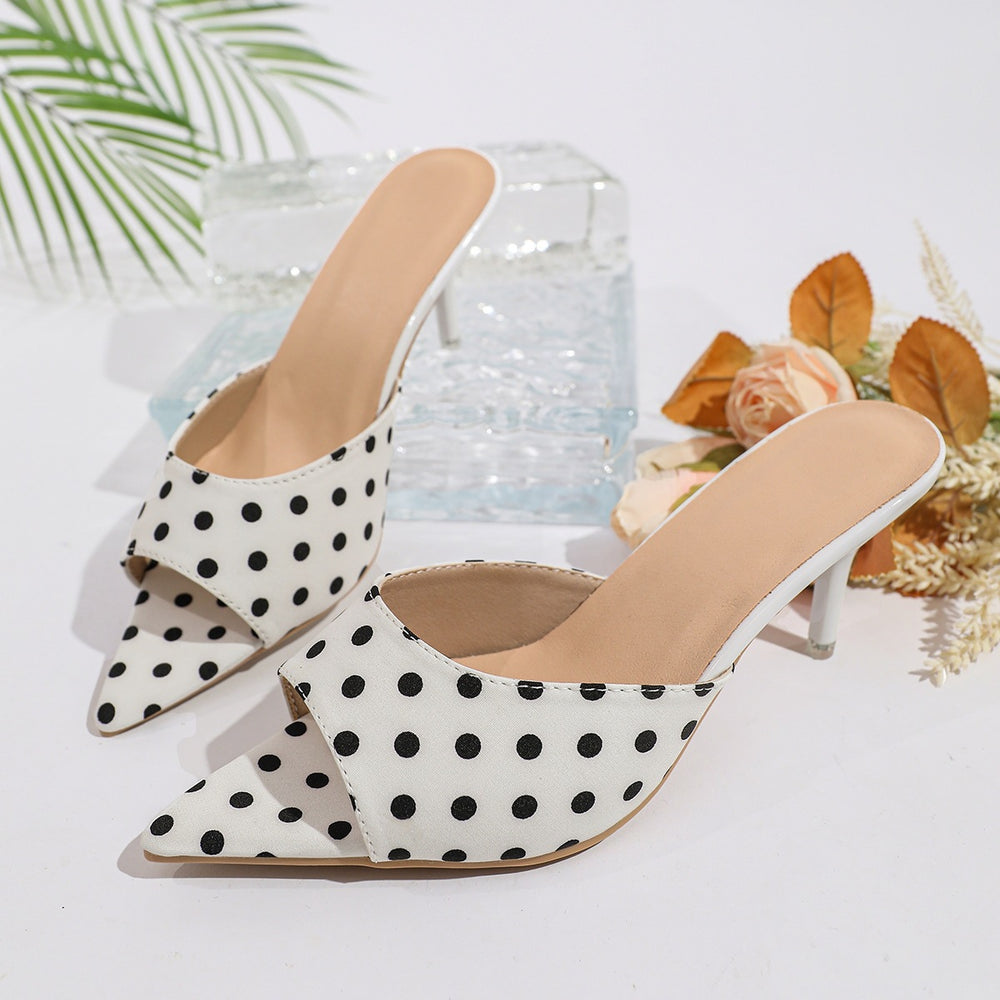 Export cross-border french polka dot pointed toe high-heeled sandals women's summer outer wear flip-flops women's shoes one piece dropshipping wholesale