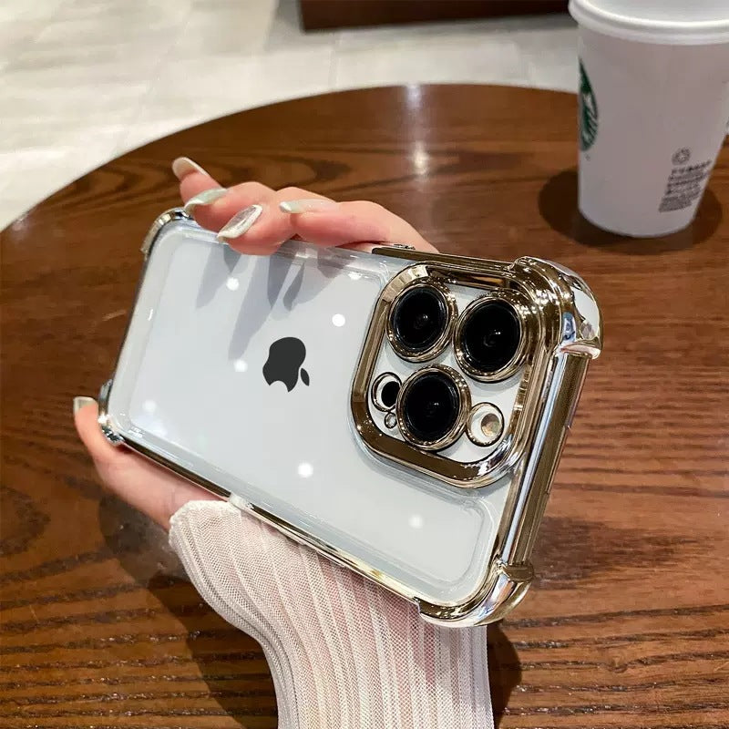 Electroplated four-corner anti-drop airbag case for iphone 15, 16, and 17 - precision cut, full coverage, transparent protective shell
