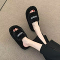 Celebrity style letter fur slippers thick soleoutwearfashioneasiest for match2024 autumn and winter new arrival women's home cotton slippers