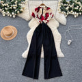European and american style high-end criss-cross neck flutter sleeve jumpsuit - women's summer slimming wide-leg over-the-knee pants for a chic and powerful look