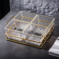 Gold-edged ripple pattern 4-compartment fruit plate + iron stand, thickened plastic