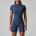 New arrival: cross-border zip-up short sleeve yoga jumpsuit - breathable, compression fit, high-stretch activewear for running and fitness