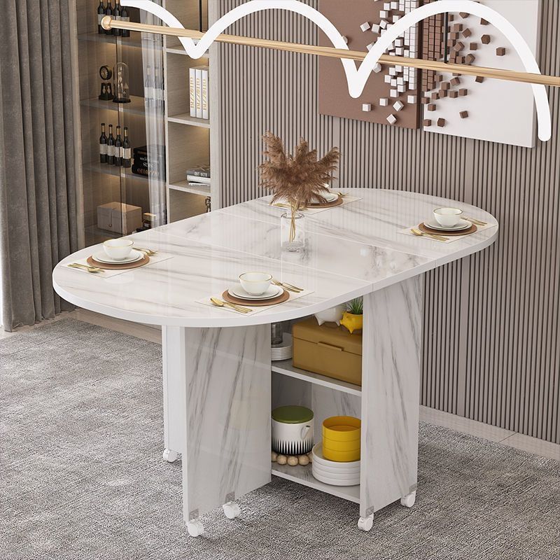 Foldable dining table for home use - compact, mobile, rectangular, ultra-thin, multi-functional dining table with wheels - ideal for small apartments, dining rooms, and dorms