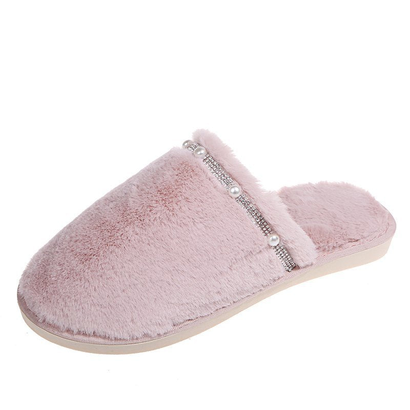 winter baotou women's soft fur cotton slippers home indoor heattech rhinestone fashionoutwear cotton slippers