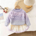 Girlsweaterspring & fallsense of design beaded flower bottom shirt gradient color sweateroutwear lazy soft waxytwo-piece set