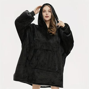Thickenedcashmere hooded lazy blanket for women fall and winterheattech home clothes large flap pocket pantsloose nightgown outwear