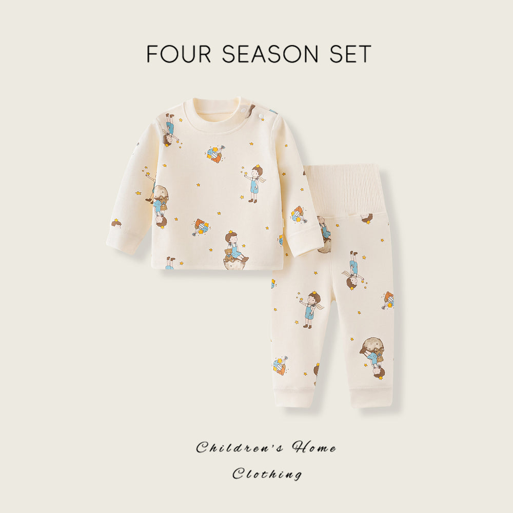 Baby clothes soft fleece cotton spring/autumn style high-waisted belly protection pajamas autumn/winter base layer warm clothes two-piece set