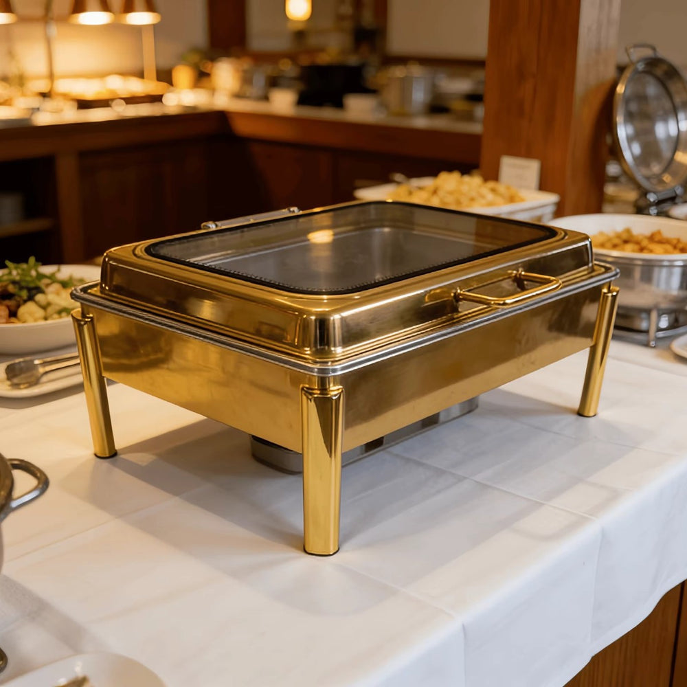 Stainless steel 9l gold deluxe gas heated buffet warmer set
