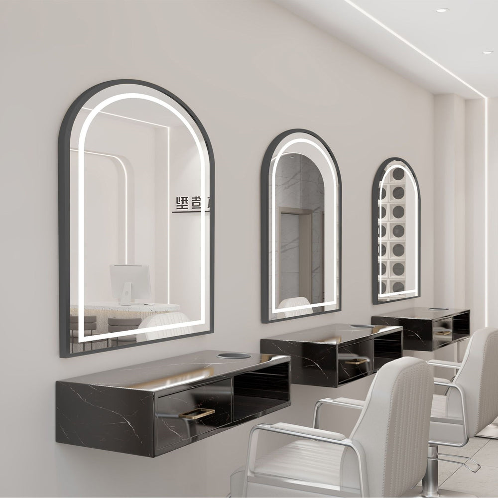 Influencer-approved barber shop mirror table, salon wall-mounted minimalist hairdressing mirror, touch-control led hairdressing mirror