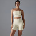 New all-in-one sports bra set: anti-slip, anti-exposure bandeau top with matching workout shorts - perfect for yoga and fitness