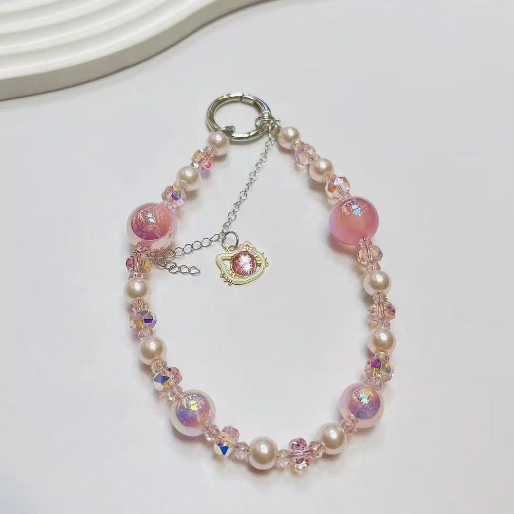 Creative mobile phone hanging chain pendant cat tassel accessible luxuryshort fairy pearl crystal satchel chain mobile phone case lanyard