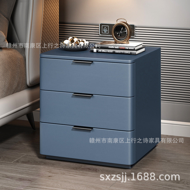 Bedside cabinet popular douyin new arrival leather art simple modern solid wood room master bedroom wholesale rock slab countertop