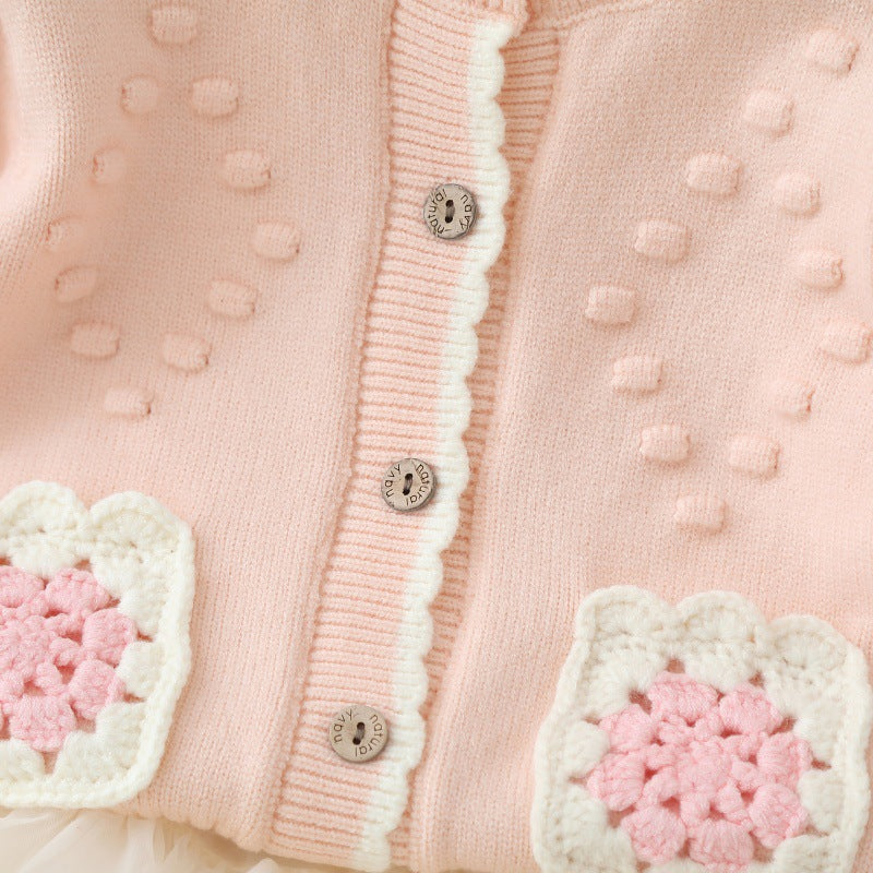 Girls' spring two-piece skirt set: princess-style puffy skirt with korean-style knitted cardigan for baby girls