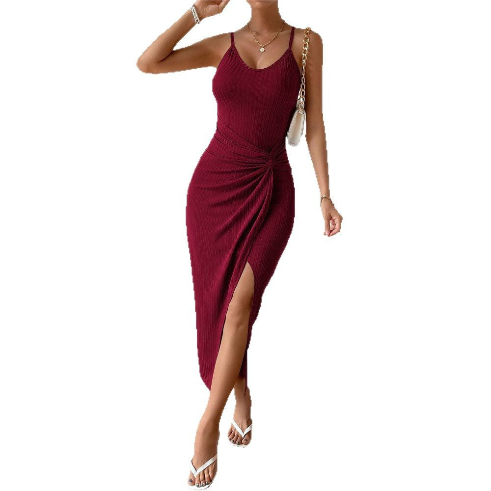 spring/summer new arrivals: european and american style women's bodycon mini dress with slit, sexy open back, and elegant strappy design