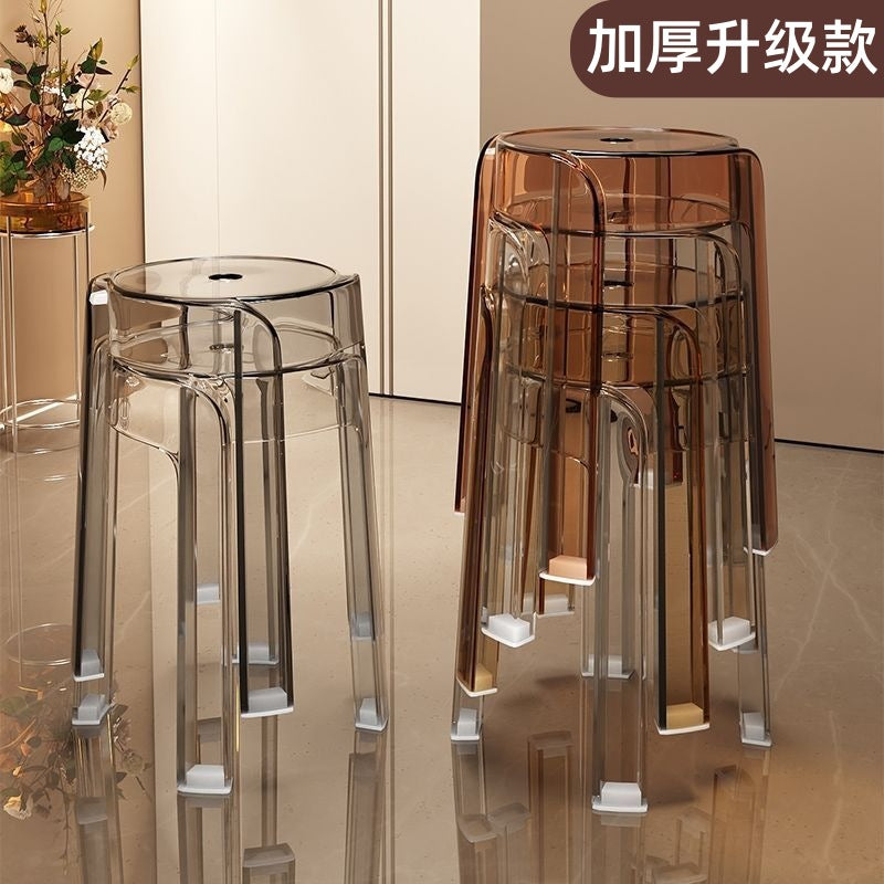 Minimalist chic stool - commercial grade, thickened, stackable, transparent round stool chair - acrylic chair, plastic stool for home use